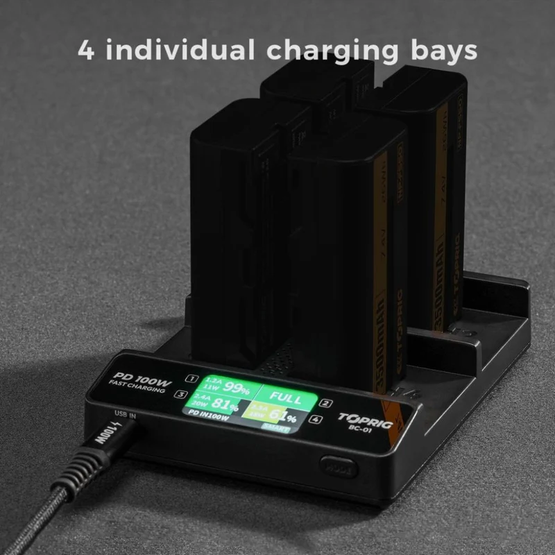 Accsoon TopRig 100W 4-Bay NP-F Fast Charger